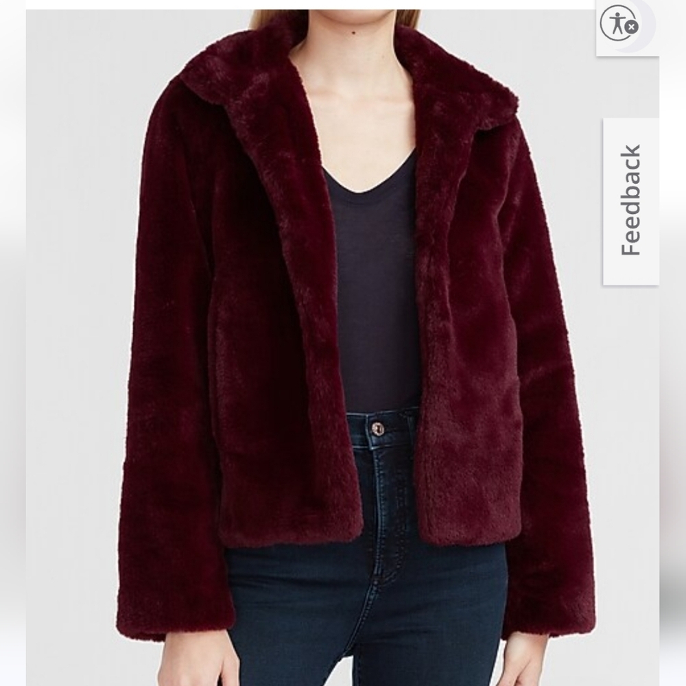 Express Burgundy Plum Faux Fur Coat/jacket Womens SMALL *EUC*